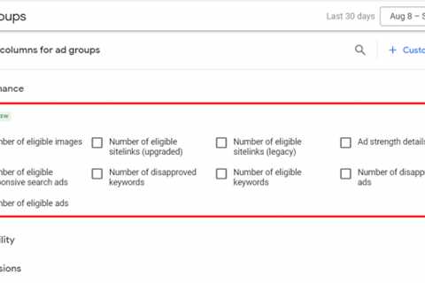 New Google Ads Setup Ad Groups Column Options